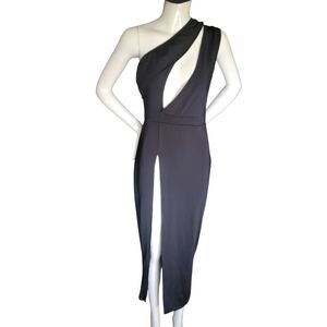 Fashion Nova Elegant Long Black One-Shoulder Dress